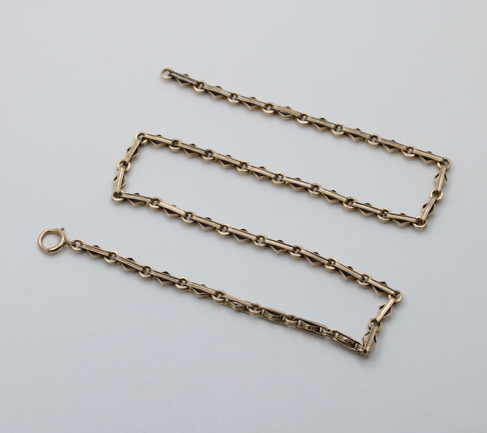 Victorian Diamond Shaped Link 10K Gold Chain, 17.5” Long