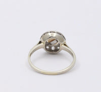 Art Deco Platinum and 14K Gold Pearl and Diamond Halo Ring