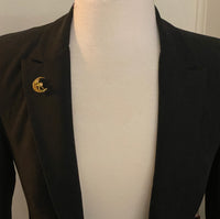 Art Nouveau Krementz 14K Gold and Enamel Crescent and Lotus Flower Pin