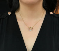 Victorian Harlequin 18K Gold Diamond and Gemstone Circle Pendant Necklace - alpha-omega-jewelry