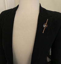 Antique Aquamarine, Pearl, and 9K Gold English Spider Bar Pin