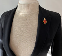 Vintage 18K Gold and Jasper Penguin Brooch, Italian Bird Pin