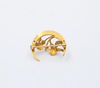 Art Nouveau Krementz 14K Gold and Enamel Crescent and Lotus Flower Pin
