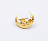Art Nouveau Krementz 14K Gold and Enamel Crescent and Lotus Flower Pin