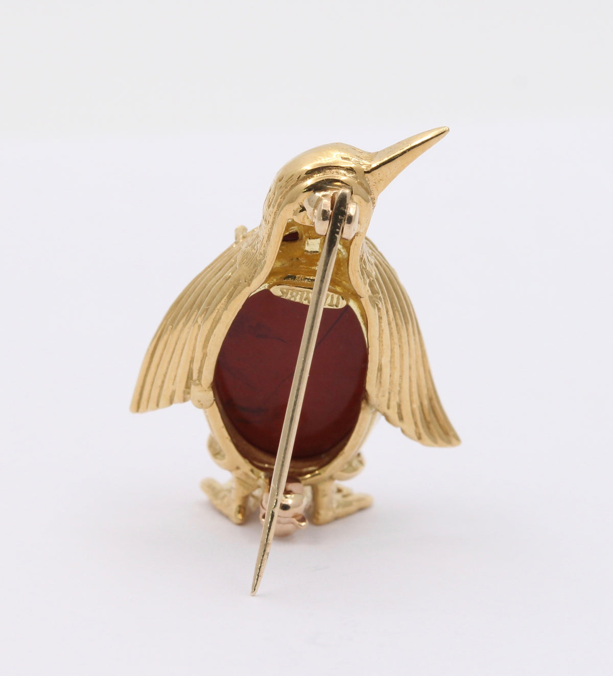 Vintage 18K Gold and Jasper Penguin Brooch, Italian Bird Pin