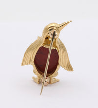 Vintage 18K Gold and Jasper Penguin Brooch, Italian Bird Pin