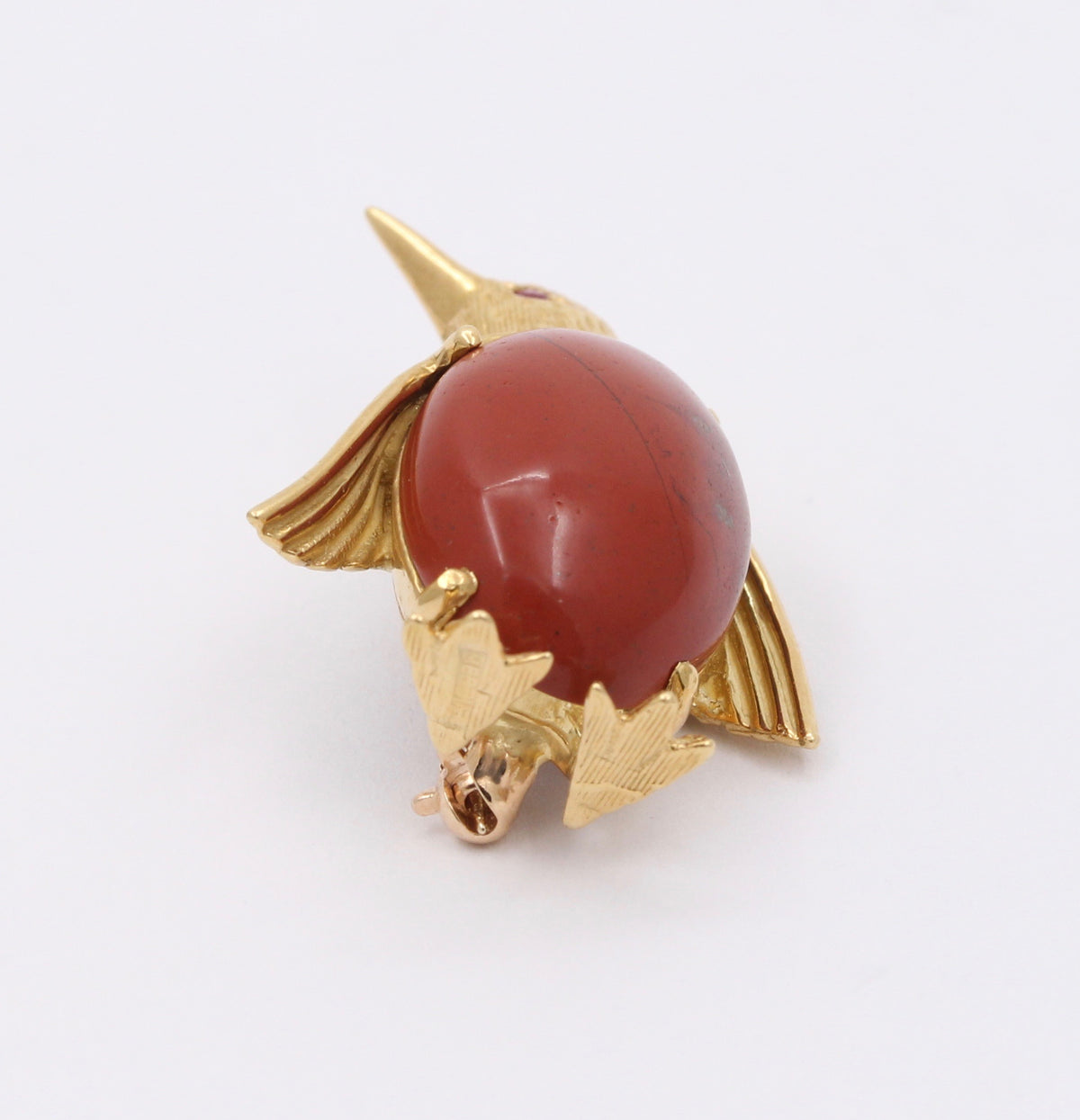 Vintage 18K Gold and Jasper Penguin Brooch, Italian Bird Pin