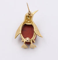Vintage 18K Gold and Jasper Penguin Brooch, Italian Bird Pin