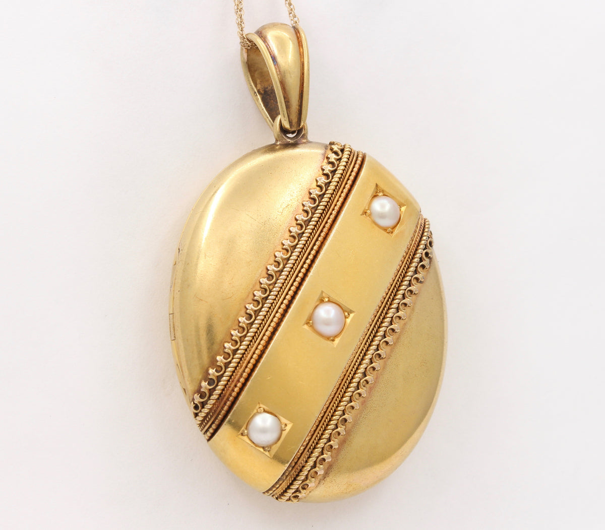 Large Victorian 18K Gold and Split Pearl Locket, Antique Pendant