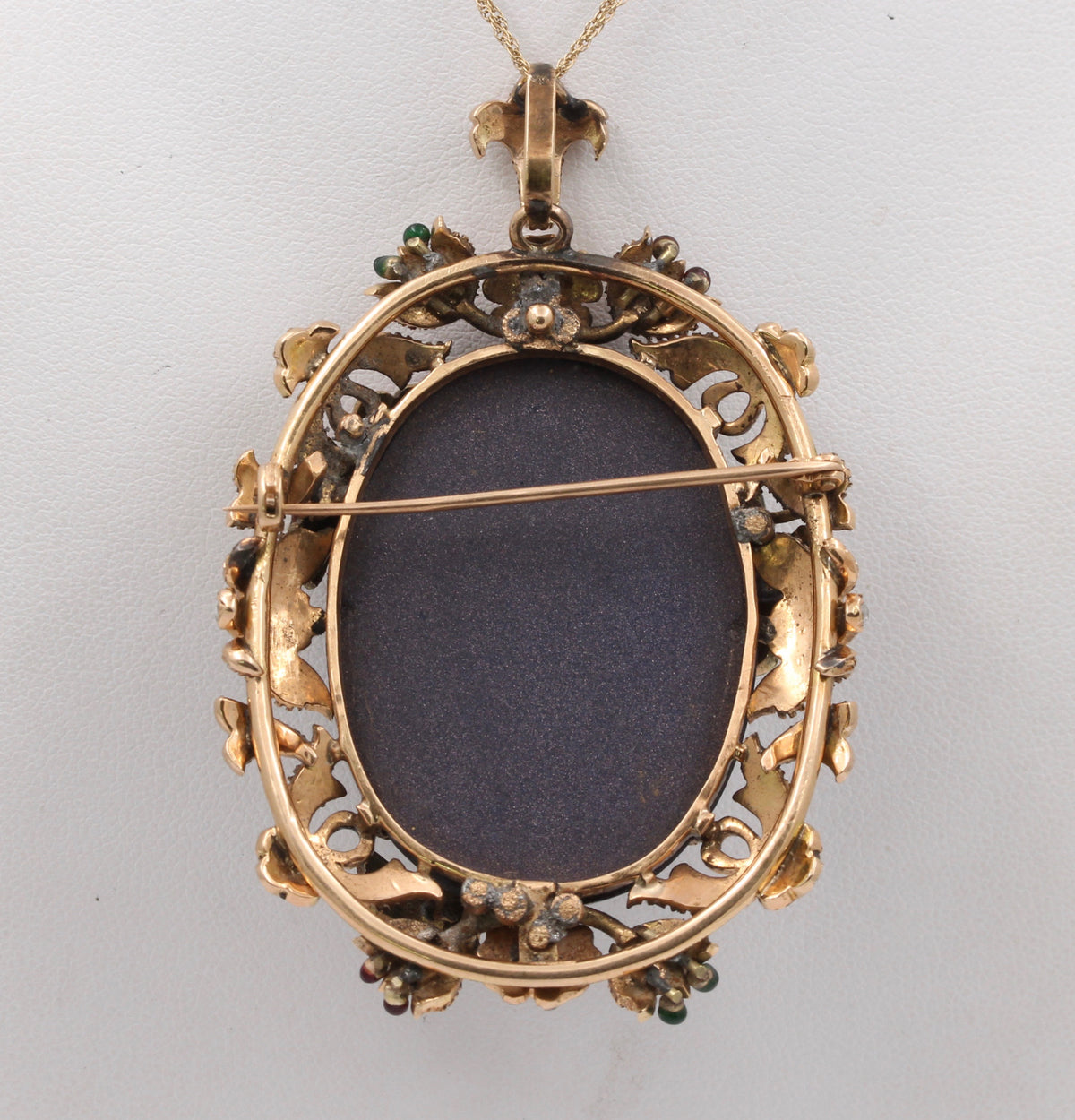 Large Victorian 14K Gold Goldstone, 2.5 Carat Diamond, Enamel Butterfly Flower Pendant, Antique Brooch