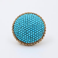Victorian 14K Gold and Silver Pave Turquoise Dome Shaped Brooch, Antique Pin