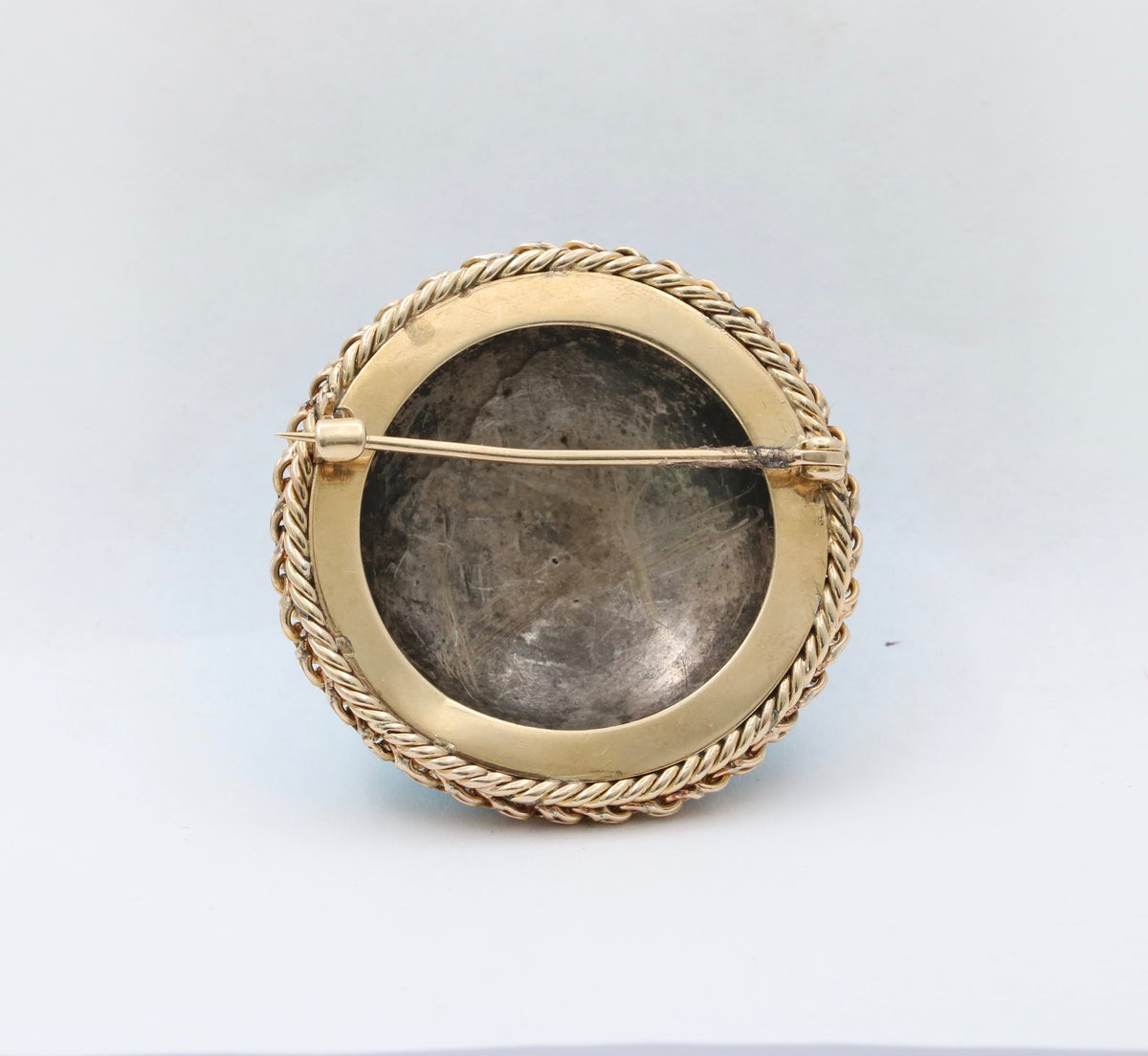 Victorian 14K Gold and Silver Pave Turquoise Dome Shaped Brooch, Antique Pin