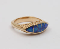 Black Opal Doublet Evil Eye Style 14K Gold Ring, Vintage Band