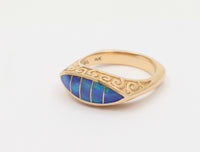Black Opal Doublet Evil Eye Style 14K Gold Ring, Vintage Band