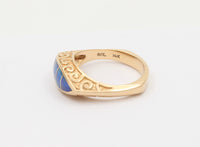 Black Opal Doublet Evil Eye Style 14K Gold Ring, Vintage Band