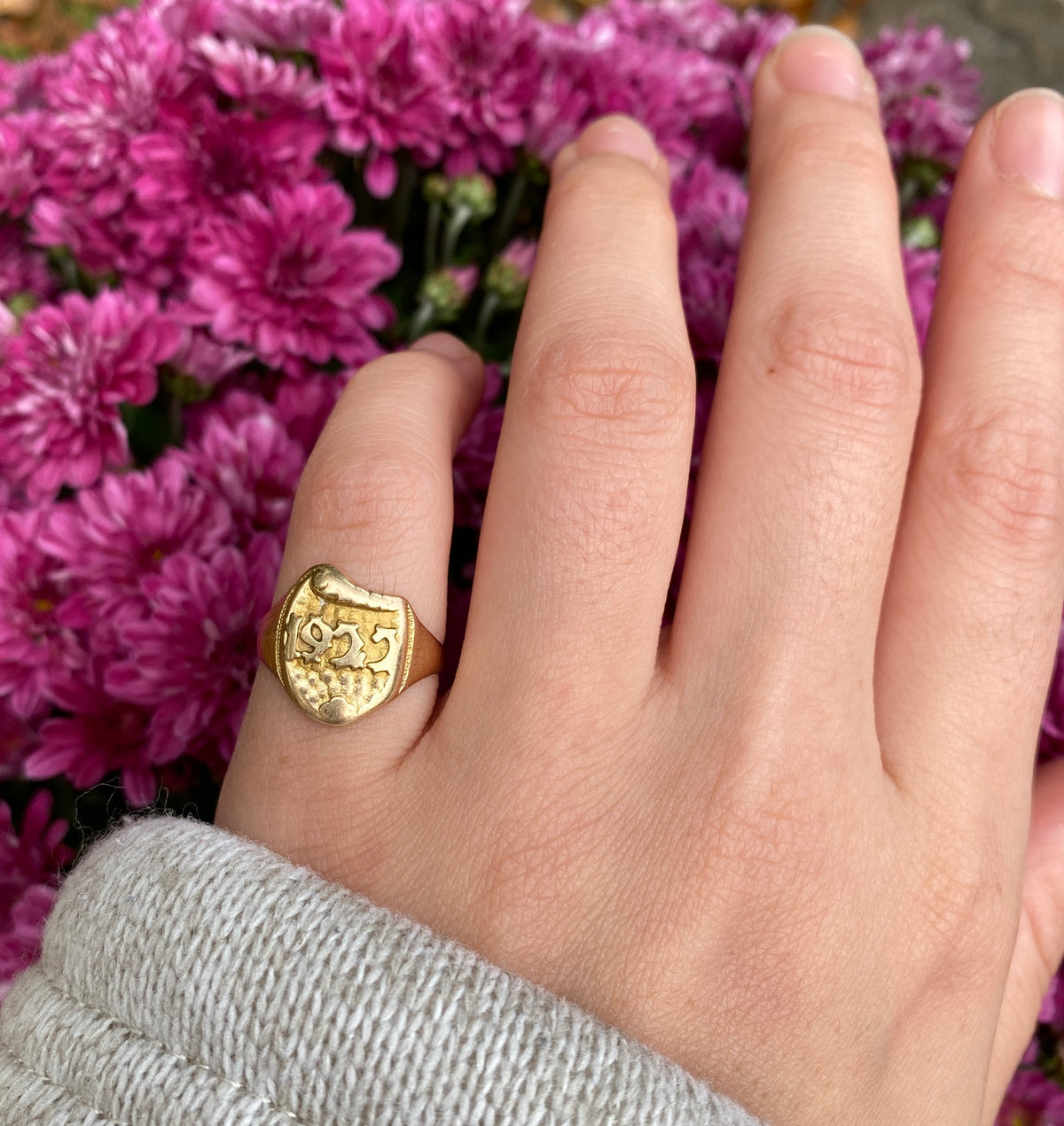 Art Deco 14K Gold “1922” Date Ring, Antique Shield Ring
