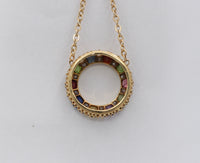 Victorian Harlequin 18K Gold Diamond and Gemstone Circle Pendant Necklace - alpha-omega-jewelry