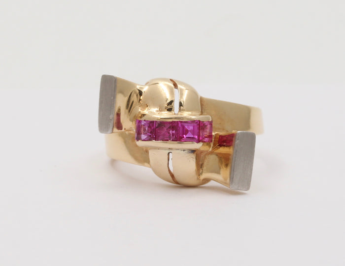 Retro 14K Gold and Ruby Knot Ring, Vintage Ring