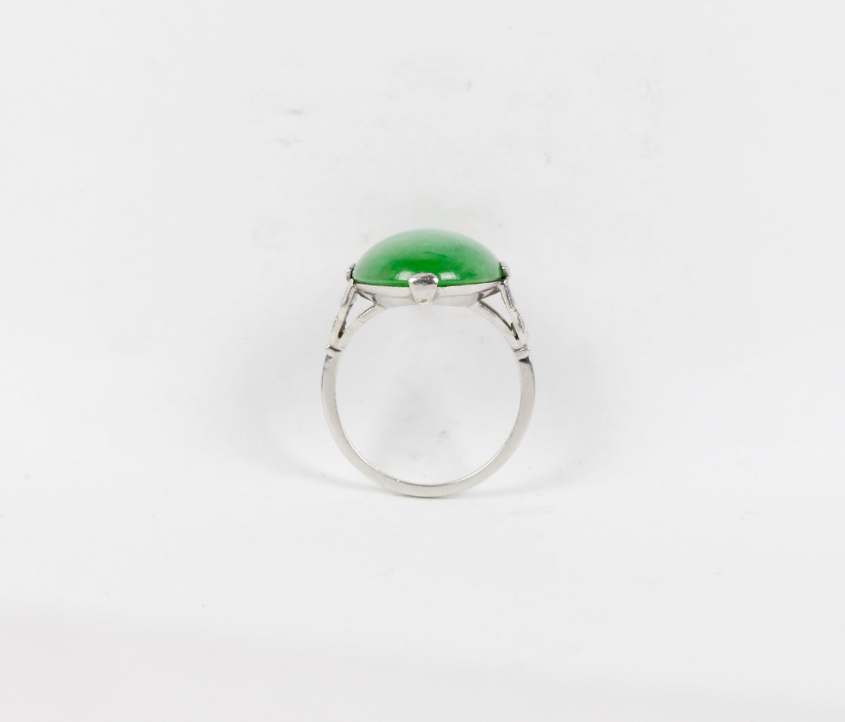 Art Deco GIA Certified “A” Jadeite Jade Platinum and Diamond Ring - alpha-omega-jewelry