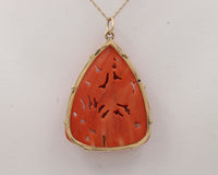Victorian 9K Gold, Carved Coral Flowers Bouquet Pendant, Antique Charm