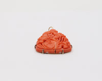 Victorian 9K Gold, Carved Coral Flowers Bouquet Pendant, Antique Charm
