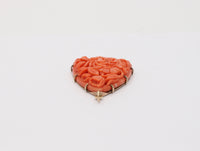 Victorian 9K Gold, Carved Coral Flowers Bouquet Pendant, Antique Charm