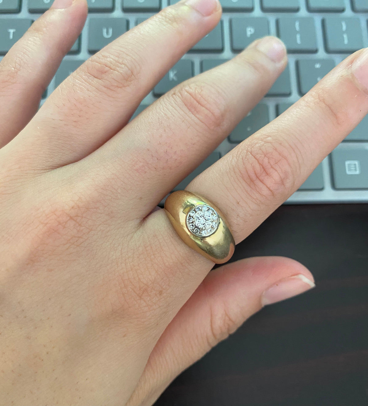 Vintage 14K Gold and Diamond Cluster Flush Set Ring