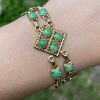 Vintage Green Jade and 14K Gold Chunky Bracelet