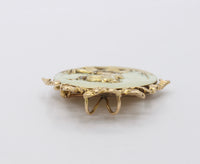 Art Nouveau 14K Gold Diamond Opalescent Enamel Bow Lady Profile Pendant Pin - alpha-omega-jewelry