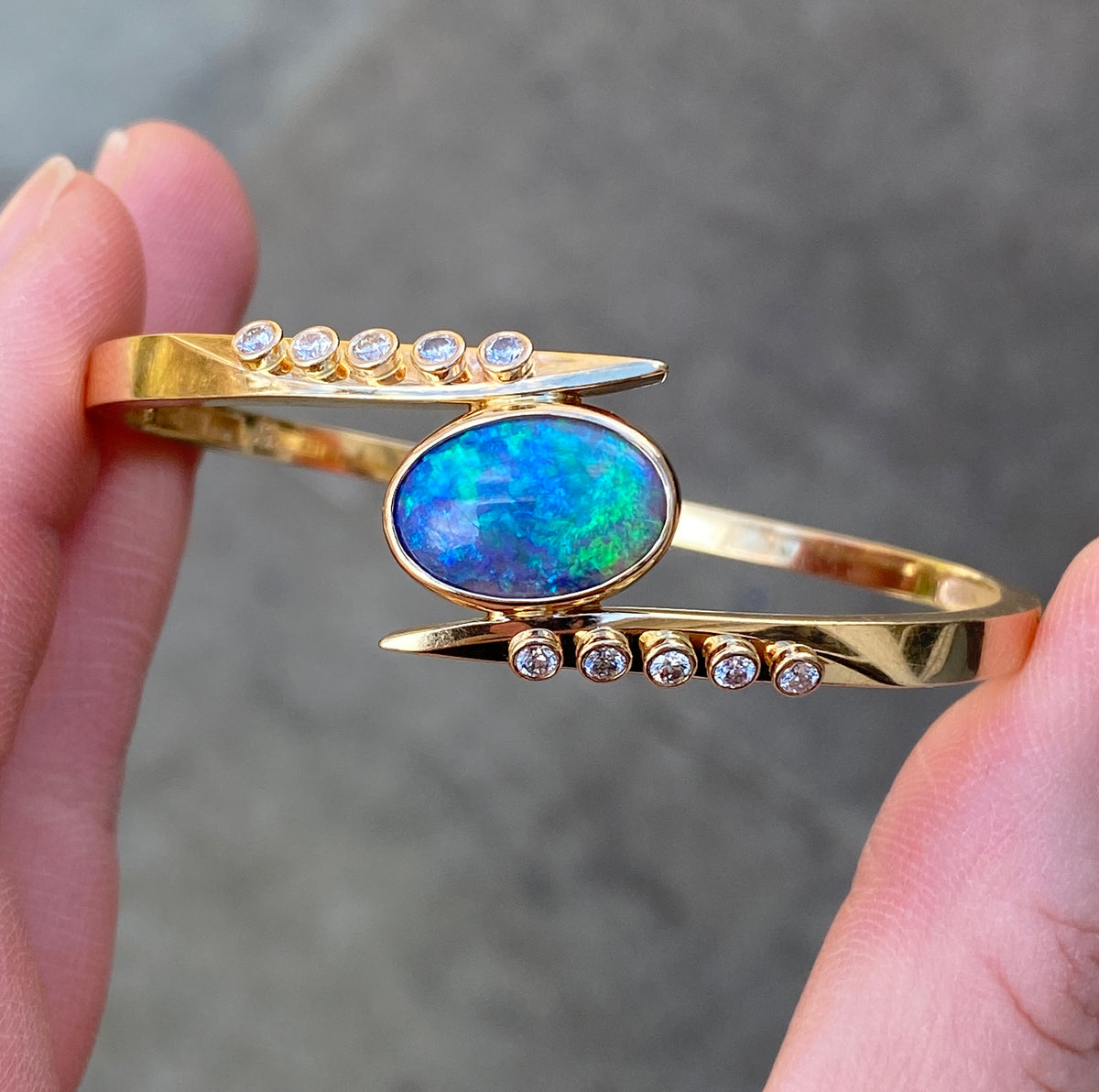 Australian Opal and Diamond Bypass Bangle Bracelet