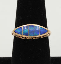 Black Opal Doublet Evil Eye Style 14K Gold Ring, Vintage Band
