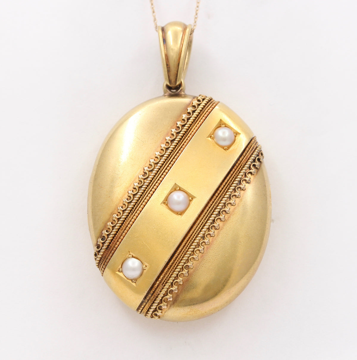 Large Victorian 18K Gold and Split Pearl Locket, Antique Pendant
