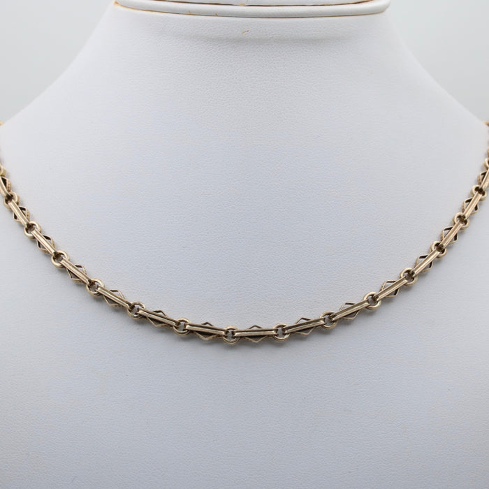 Victorian Diamond Shaped Link 10K Gold Chain, 17.5” Long