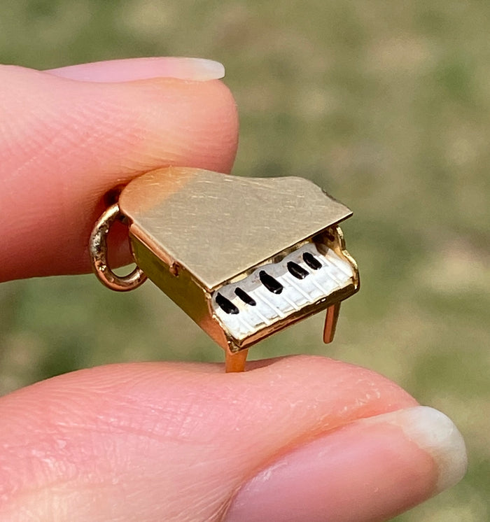 Vintage 14K Gold and Enamel Articulated Grand Piano Charm
