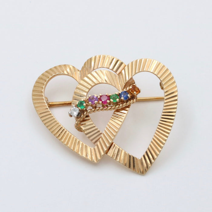 Vintage 14K Gold Acrostic DEAREST Double Heart Pin