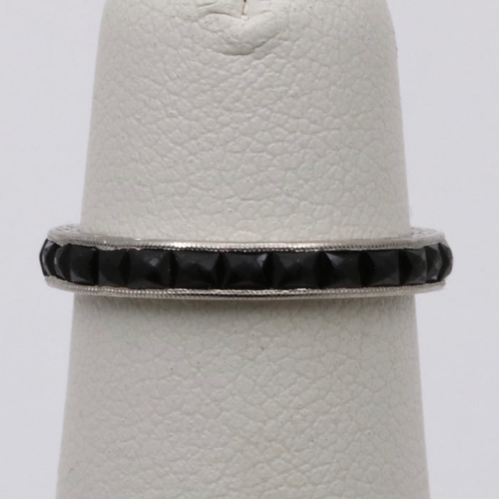 Art Deco Platinum and French Cut Onyx Eternity Band, Size 5