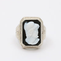 Art Deco 14K Gold Onyx Cameo Egyptian Revival Ring, Unisex