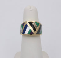 Asch Grossbardt 14K Gold, Inlaid Gemstone, and Diamond Geometric Ring