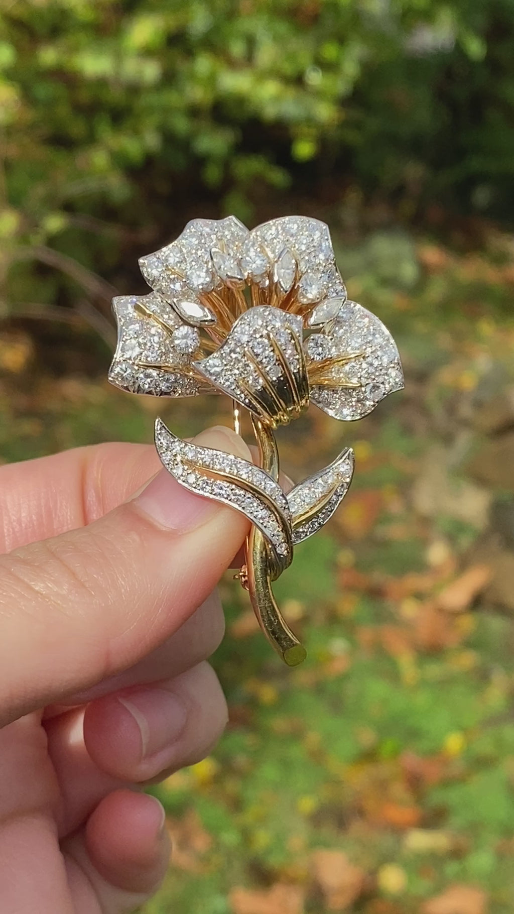Vintage Platinum and 18K Gold 5.5 Ct Diamond Flower Brooch – Alpha