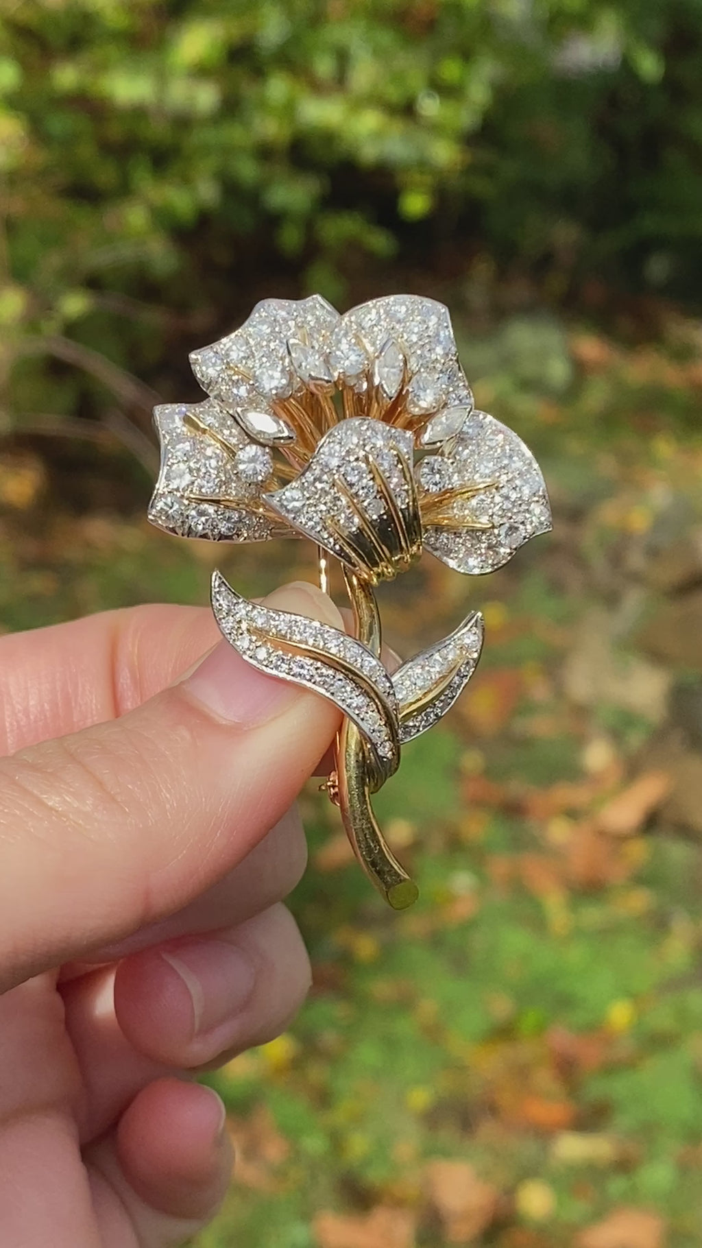 Vintage Platinum and 18K Gold 5.5 Ct Diamond Flower Brooch – Alpha & Omega  Jewelry