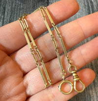 Art Deco 14K Gold Chased Bar Link Watch Chain, 13” Long