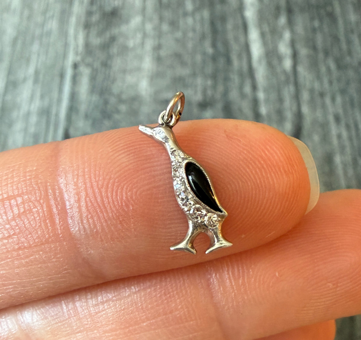 Art Deco Onyx and Diamond Penguin Charm in Platinum (H)