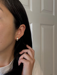 Diamond and 14K Bicolor Gold Huggie Earrings