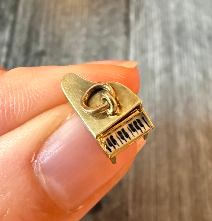 Vintage Enamel and 14K Gold Piano Charm