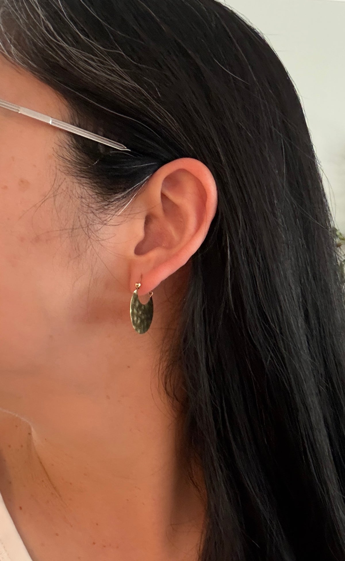 Vintage Hand Hammered Crescent Hoop Earrings in 14K Gold
