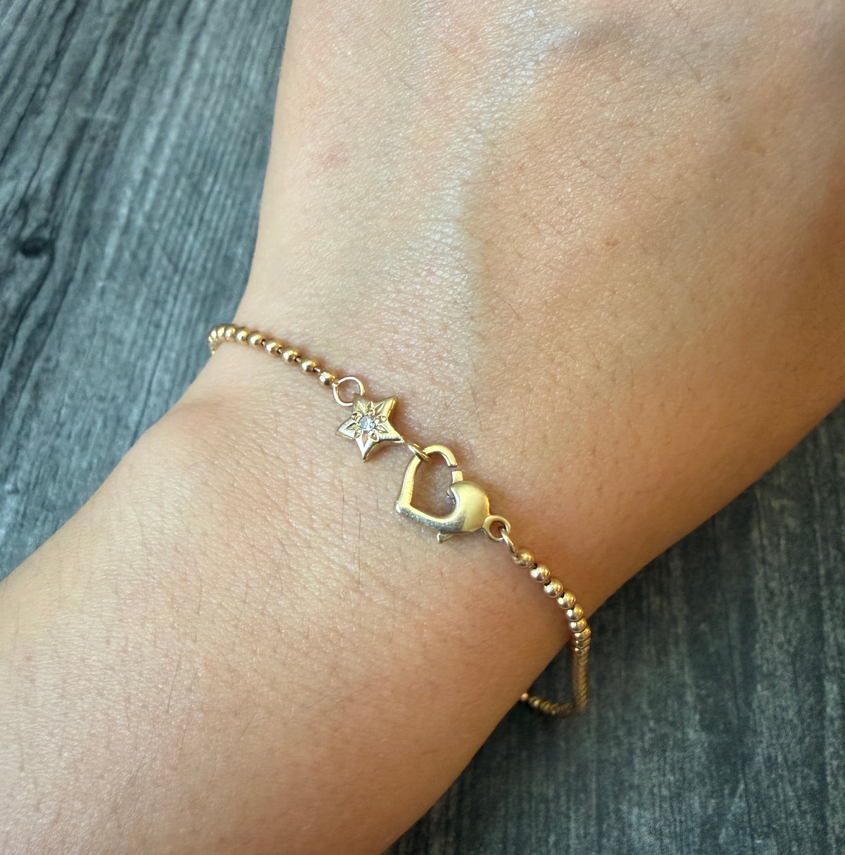 14K Gold Ball and Diamond Star Anklet