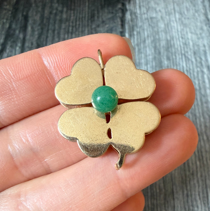 Vintage Dimensional Four Leaf Clover Charm in 14K Gold