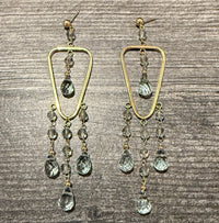 Large Blue Stone and 14K Gold Chandelier Earrings (I)