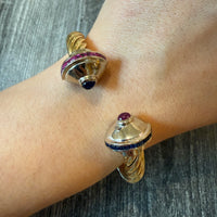 Sapphire and Ruby Saturn Twist Cuff Bracelet in 14K Gold (I)