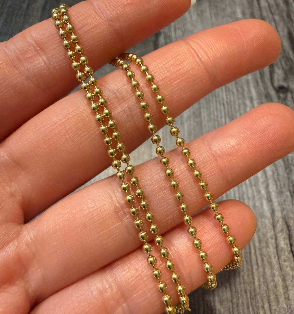 Classic Gold Ball Chain in 18K Gold, 16” Long (F)